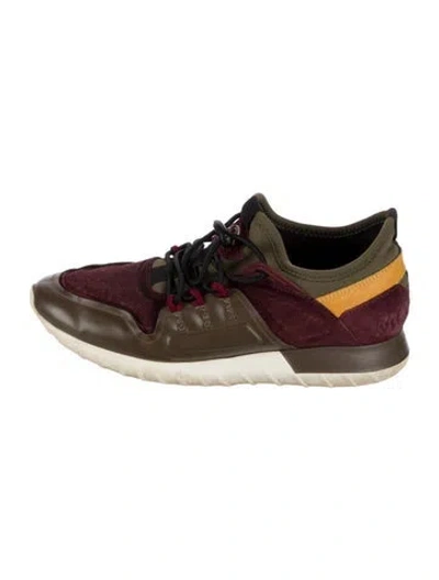 Pre-owned Moncler Suede Printed Sneakers In Burgundy