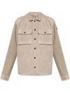 Moncler Knitted Cotton & Suede Cardigan Jacket In Nude