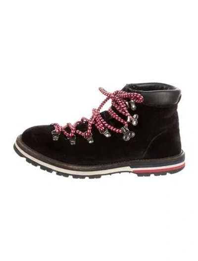 Pre-owned Moncler Suede Striped Lace-up Boots In Black