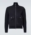 Moncler Suede-trimmed Wool And Cotton Jacket In Blue