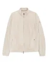 Moncler Suede Zip-up Jacket In Neutral