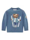 Moncler Boy's Ski Teddy Bear Crewneck Knit Sweater In Blue