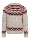 Moncler Jacquard Wool Blend Sweater With Geometric Pattern In Neutral