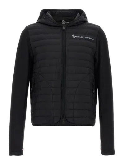Moncler Striped Detailing Cotton Blend Hooded Jacket In Black