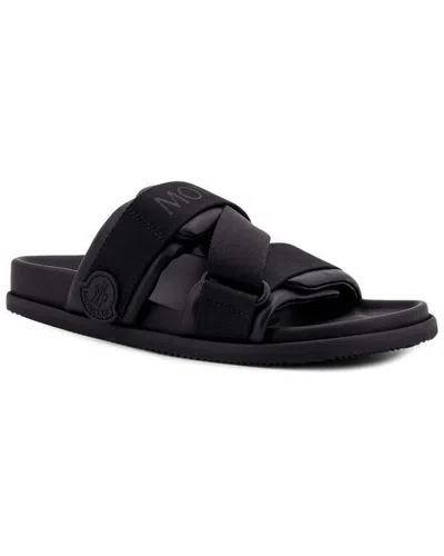 Moncler Black Leather And Fabric Sandals In Animal Print