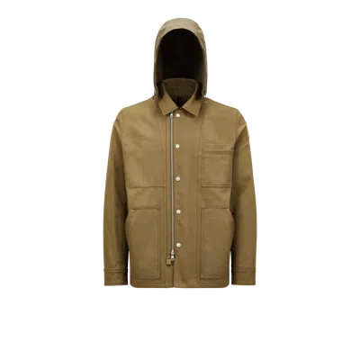 Moncler Guerledan Hooded Cotton Shirt Jacket Green In Brown