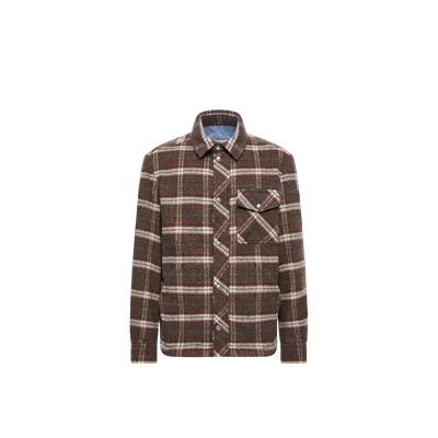 Moncler Check Wool Shirt Jacket In Brown