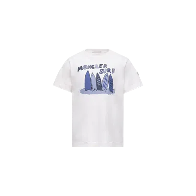 Moncler Kids' T-shirt En Coton À Imprimé Surf, Garçons, Blanc, Taille: 4a In White