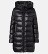 Moncler Women Black Suyenne Midi Hooded Down Jacket In Blue