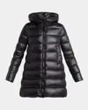 Moncler Women Black Suyenne Midi Hooded Down Jacket In Blue