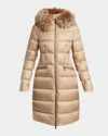 Moncler Suyenne Hooded Long Down Parka In Brown