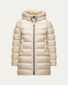 Moncler Suyenne Hooded Long Down Parka In Neutral