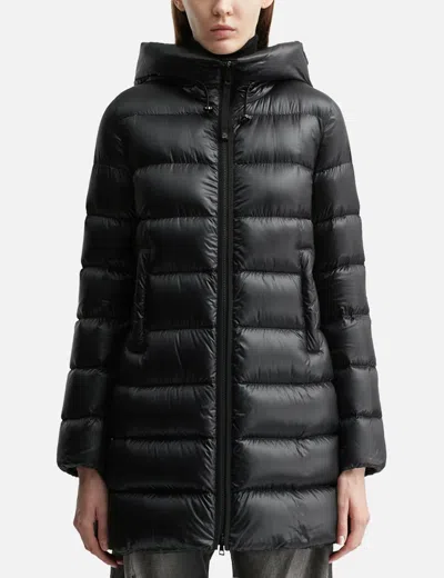 Moncler Suyenne Hooded Mid-length Down Jacket In Black