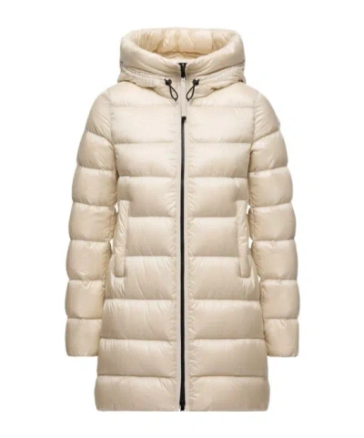 Moncler Suyenne Hooded Mid-length Down Jacket In Neutral