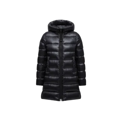 Moncler Suyenne Hooded Mid-length Down Jacket In Black
