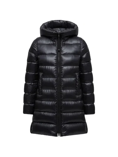Moncler Water-repellent Down Puffer Coat With Adjustable Hood And Elastic Cuffs In Black