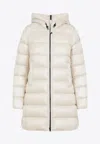 Moncler Long Quilted Parka With Hood And Pockets In Sand