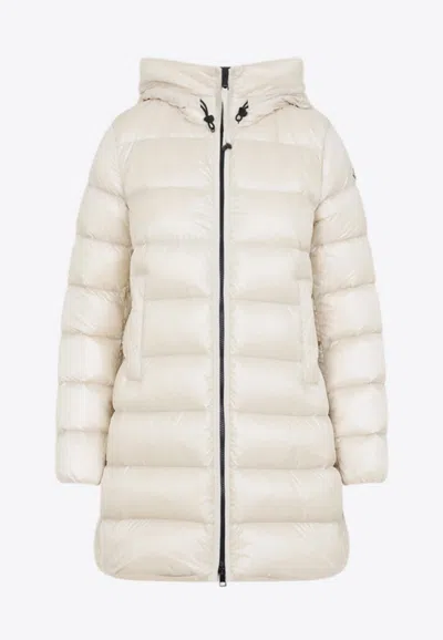 Moncler Long Quilted Parka With Hood And Pockets In Pink
