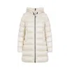 Moncler Long Quilted Parka With Hood And Pockets In White