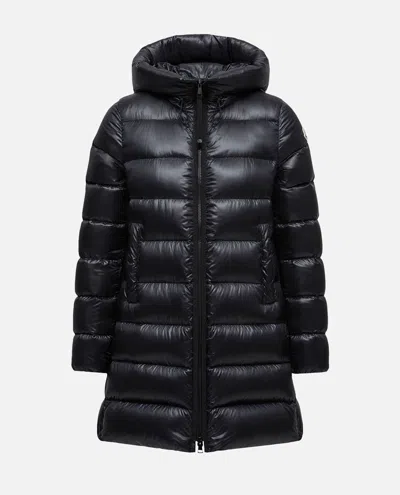 Moncler Suyenne Hooded Mid-length Down Jacket In Black