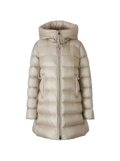 Moncler Water-repellent Down Puffer Coat With Adjustable Hood And Elastic Cuffs In Neutral
