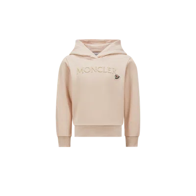 Moncler Kids' Sweat À Capuche En Coton À Logo Ton Sur Ton Brodé In Pink