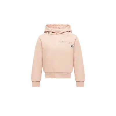 Moncler Kids' Sweat À Capuche En Coton Avec Logo Brodé In Pink