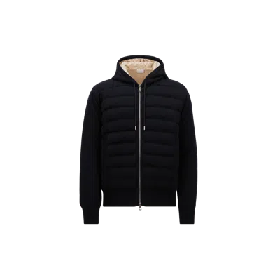 Moncler Sweat À Capuche Zippé Matelassé En Laine In Blue