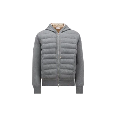 Moncler Sweat À Capuche Zippé Matelassé En Laine In Gray