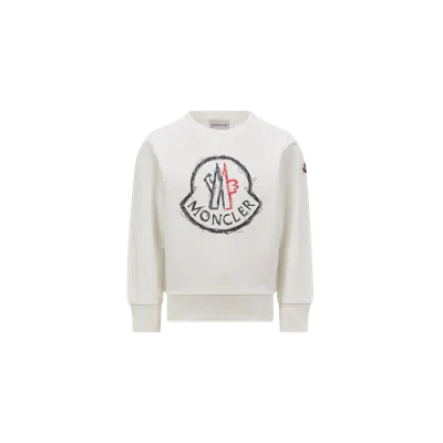 Moncler Kids' Scribble Logo Cotton Sweatshirt White