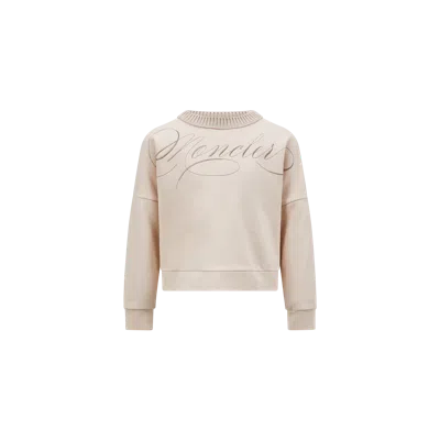 Moncler Kids' Sweat En Coton À Logo Lettres Cursives Brodé In Pink