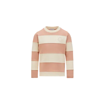 Moncler Kids' Rhinestones Logo Striped Cotton Sweatshirt Multicolor In Multicolour