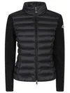 Moncler Black Quilted Cardigan With High Neck And Logo Patch On The Sleeve In Wool And Tech Fabric B
