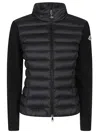 Moncler Black Quilted Cardigan With High Neck And Logo Patch On The Sleeve In Wool And Tech Fabric B In Black