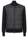Moncler Cardigan Imbottito In Lana Con Zip In Black