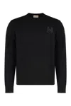 Moncler Cotton Knit Sweater Featuring Embroidery In Black