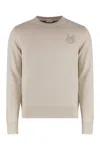 Moncler Cotton Pullover With Crew Neck And Embroidery In Neutral