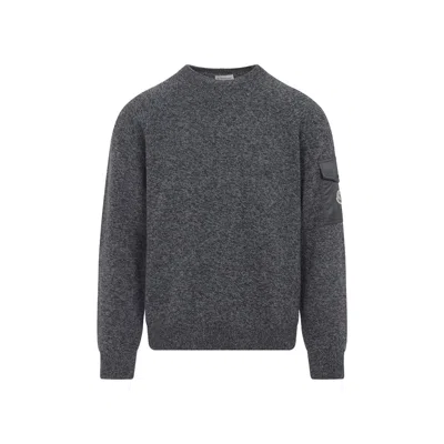 Moncler Dark Grey Crewneck Logo Sweater In Gray