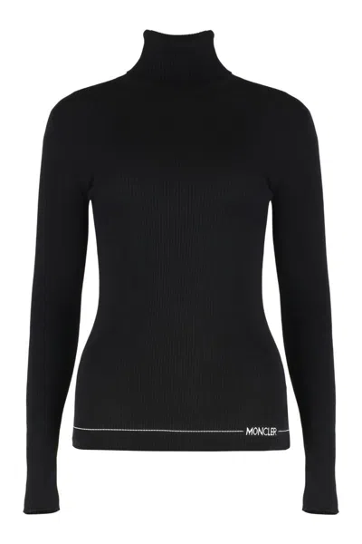 Moncler Fitted Turtleneck Knitwear Long Sleeves In Black