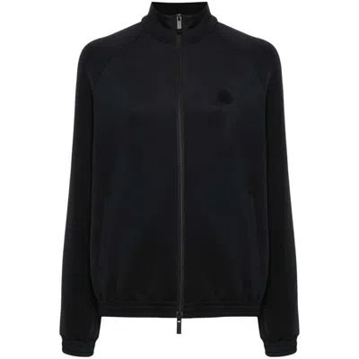 Moncler Piped-trim Zip-up Jersey Jacket In Black