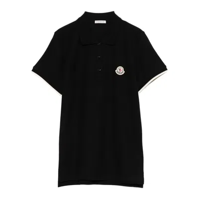 Moncler Polo T-shirt With Logo-patch In Black