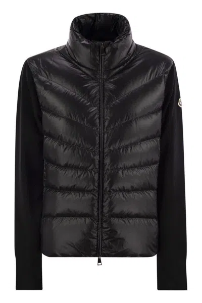 Moncler Tricot Sleeve Down Jacket In Black