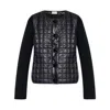 Moncler Logo Patch Quilted Knitted Cardigan In Black
