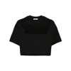 Moncler Sequin-logo Cropped T-shirt In Black