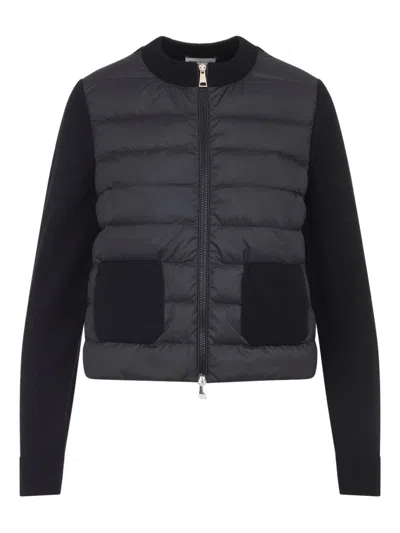 Moncler Padded Zip Cardigan Contrast Sleeves In Black