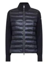 Moncler Two-material Cardigan With High Neck And Zip Closure In Blue