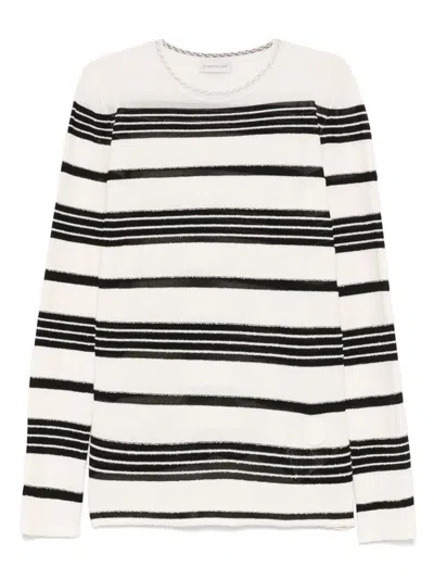 MONCLER MONCLER WHITE STRIPED COTTON BLEND SWEATER