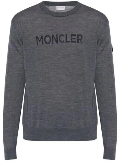 Moncler Logo-print Wool Jumper In Grey