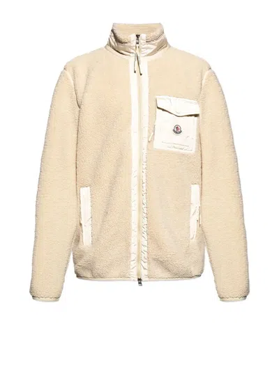 Moncler Teddy-effect Fleece Sweatshirt With Zip And Pocket In Nude