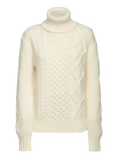 Moncler White Cable-knit Wool Sweater
